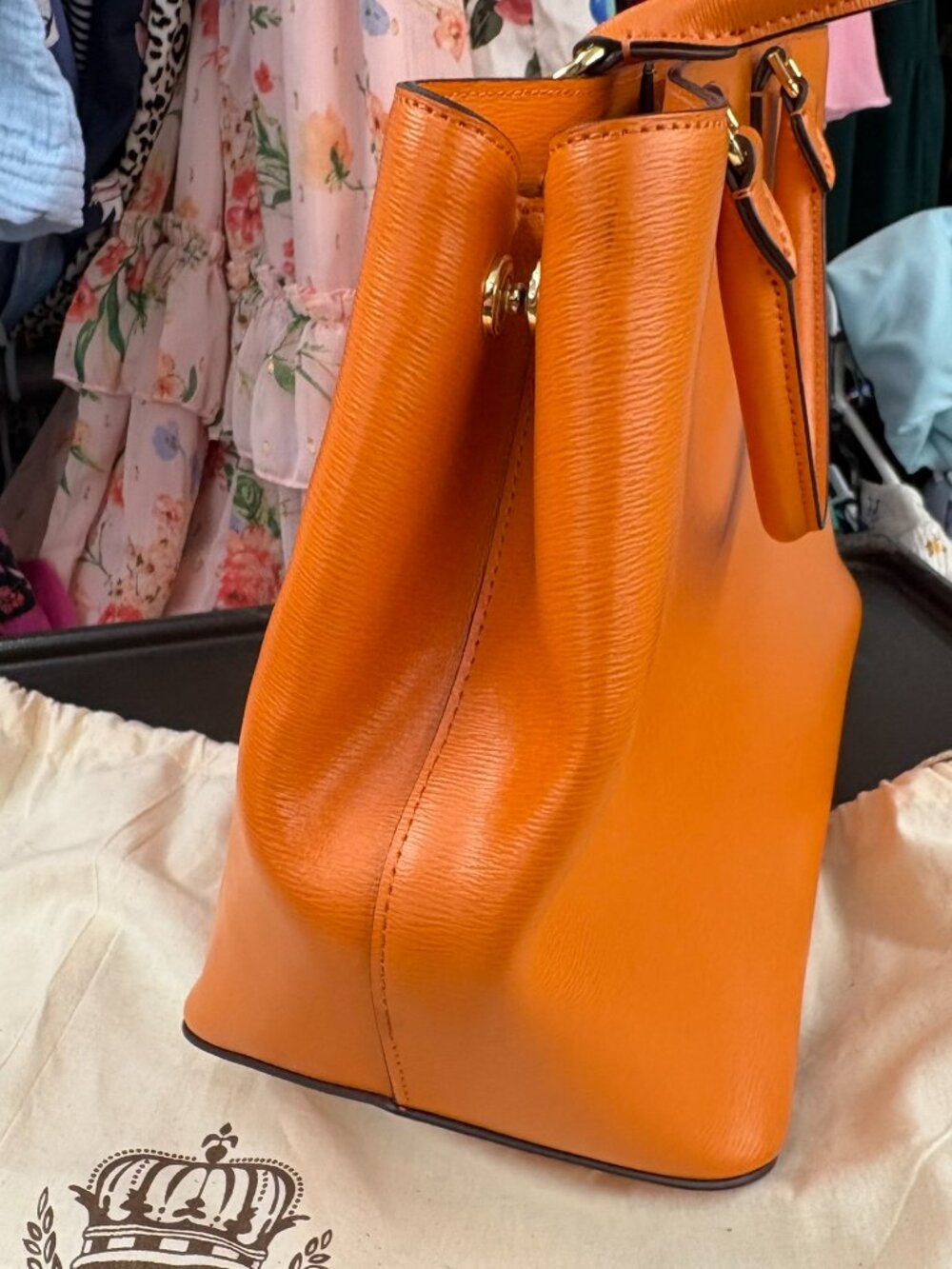 orange Lauren Ralph Lauren Newbury Sabine Satchel - Picture 8 of 14